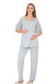 Mavi Renkli Derin Patlı,  33006 Sabahlıklı 3lü Lohusa Hamile Pijama Takımı | Lohusa-Sepeti.com