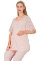 Pembe Renkli Derin Patlı,  33006 Sabahlıklı 3lü Lohusa Hamile Pijama Takımı | Lohusa-Sepeti.com