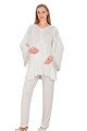 Ekru Renkli Derin Patlı,  33007 Sabahlıklı 3lü Lohusa Hamile Pijama Takımı | Lohusa-Sepeti.com