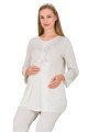 Ekru Renkli Derin Patlı,  33007 Sabahlıklı 3lü Lohusa Hamile Pijama Takımı | Lohusa-Sepeti.com