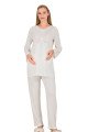 Ekru Renkli Derin Patlı,  33007 Sabahlıklı 3lü Lohusa Hamile Pijama Takımı | Lohusa-Sepeti.com