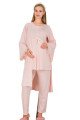 Pembe Renkli Derin Patlı,  33007 Sabahlıklı 3lü Lohusa Hamile Pijama Takımı | Lohusa-Sepeti.com