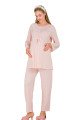 Pembe Renkli Derin Patlı,  33007 Sabahlıklı 3lü Lohusa Hamile Pijama Takımı | Lohusa-Sepeti.com
