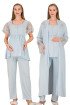 Bebe Mavi Renkli, Dantel Detaylı Kısa Kol, Derin Patlı,  33008 Sabahlıklı 3lü Lohusa Hamile Pijama Takımı