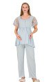Mavi Renkli Derin Patlı,  33008 Sabahlıklı 3lü Lohusa Hamile Pijama Takımı | Lohusa-Sepeti.com