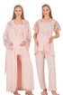 Bebe Pembe Renkli Derin Patlı, Dantel Detaylı,  33008 Sabahlıklı 3lü Lohusa Hamile Pijama Takımı
