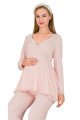 Pembe Renkli Derin Patlı,  33009 Sabahlıklı 3lü Lohusa Hamile Pijama Takımı | Lohusa-Sepeti.com