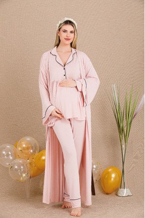 Pembe Renkli Derin Patlı, 33001 Sabahlıklı 3lü Lohusa Hamile Pijama Takımı Pembe Renkli Derin Patlı, 33001 Sabahlıklı 3lü Lohusa Hamile Pijama Takımı