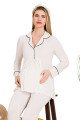 Ekru Renkli Gömlek Yakalı, 33202 2li Lohusa Hamile Pijama Takımı | Lohusa-Sepeti.com