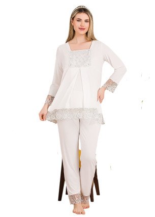 Ekru Renkli Dantel Detaylı, 33203, 2 Parça Lohusa Hamile Pijama Takımı Ekru Renkli Dantel Detaylı, 33203, 2 Parça Lohusa Hamile Pijama Takımı