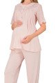 Bebe Pembe Renkli Dantel Detaylı, 33206, 2li Lohusa Hamile Pijama Takımı | Lohusa-Sepeti.com